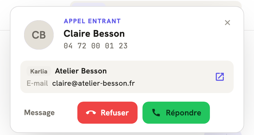 Un appel entrant dans LeBigo : le nom de l'appelante et ce que Karlia sait d'elle, avant de décrocher